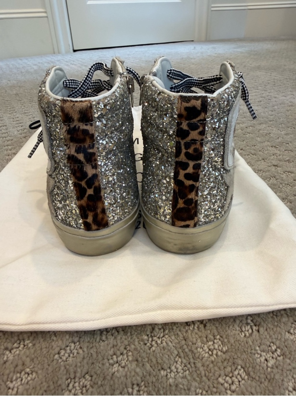 Golden Goose Slide Silver Glitter High-Top Sneakers Size 40/10 AUTHENTIC - Picture 4 of 14